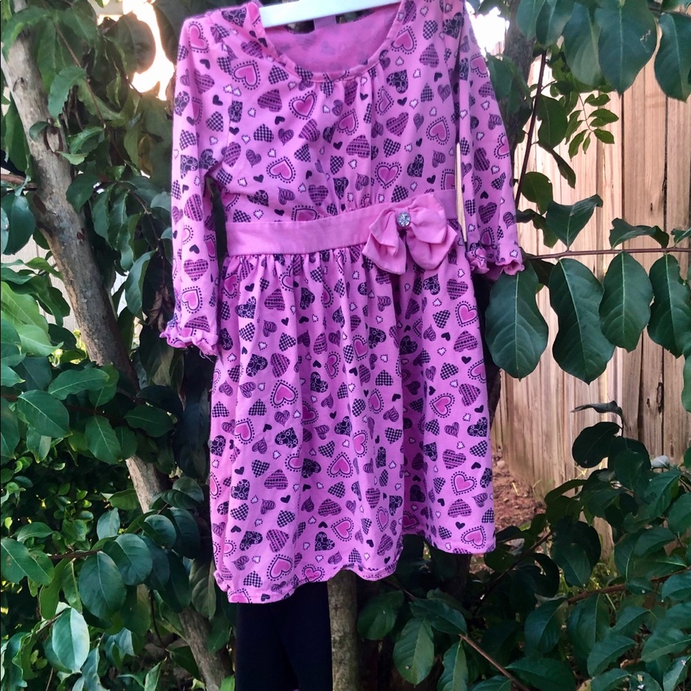 Girls Dollie and Me Outfit Pink Hearts Black Leggings